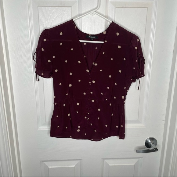 Madewell Silk Belle Top in Star Mix in Holiday Rich Plum Academia 70s Vibe 0 - Picture 4 of 13